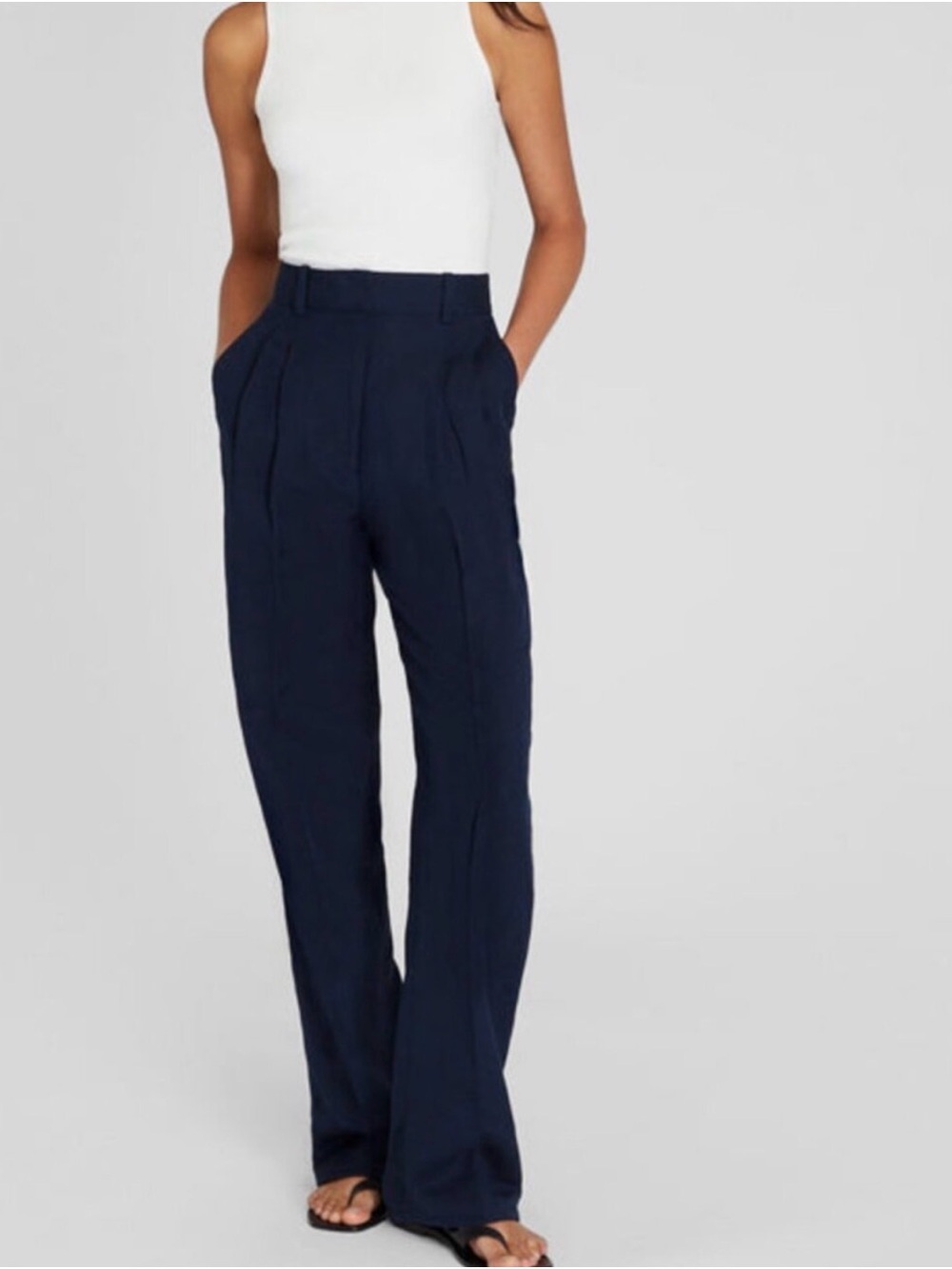 Club Monaco Navy High-Waist Wide-Leg Trousers
